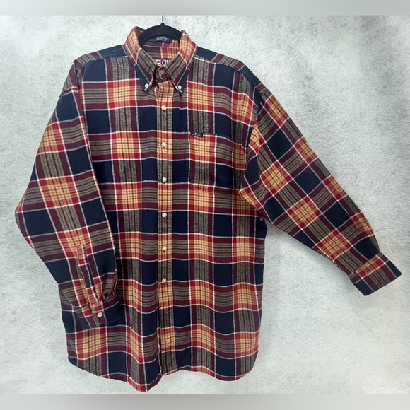 CHAPS Ralph Lauren Brushed‎ Flannel Shirt Plaid Check Button Down Sz Large A9 - Picture 1 of 9
